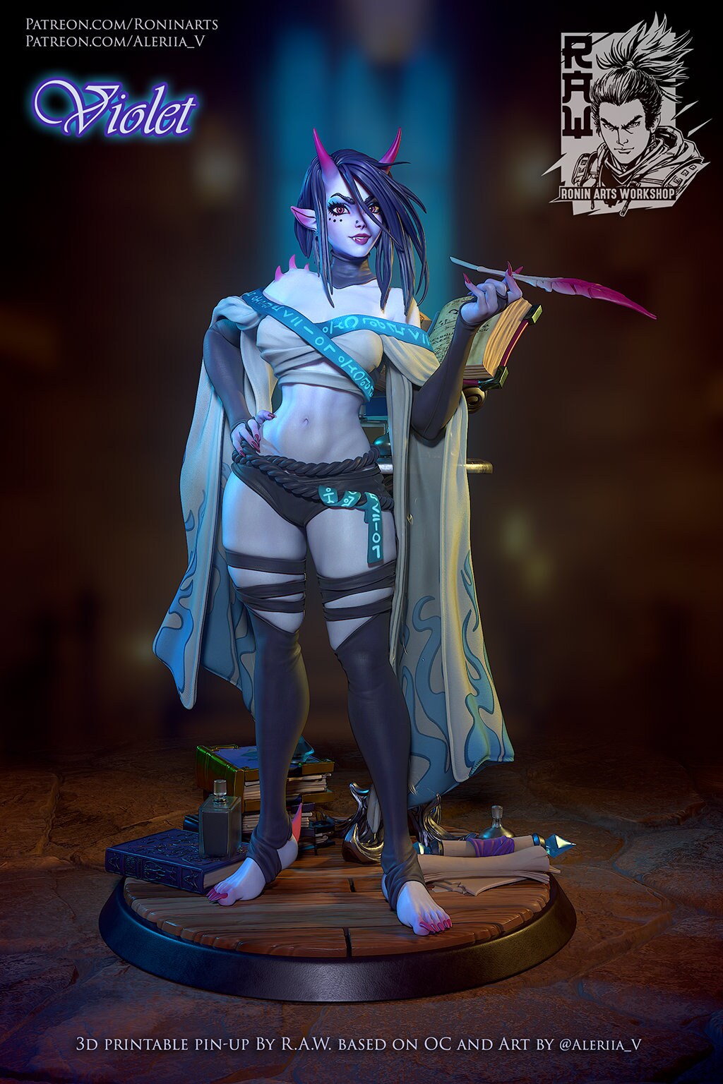 Violet the Alchemist Pinup | Clothed or Nude | Resin 3D Printed Pinup | Ronin Arts Workshop