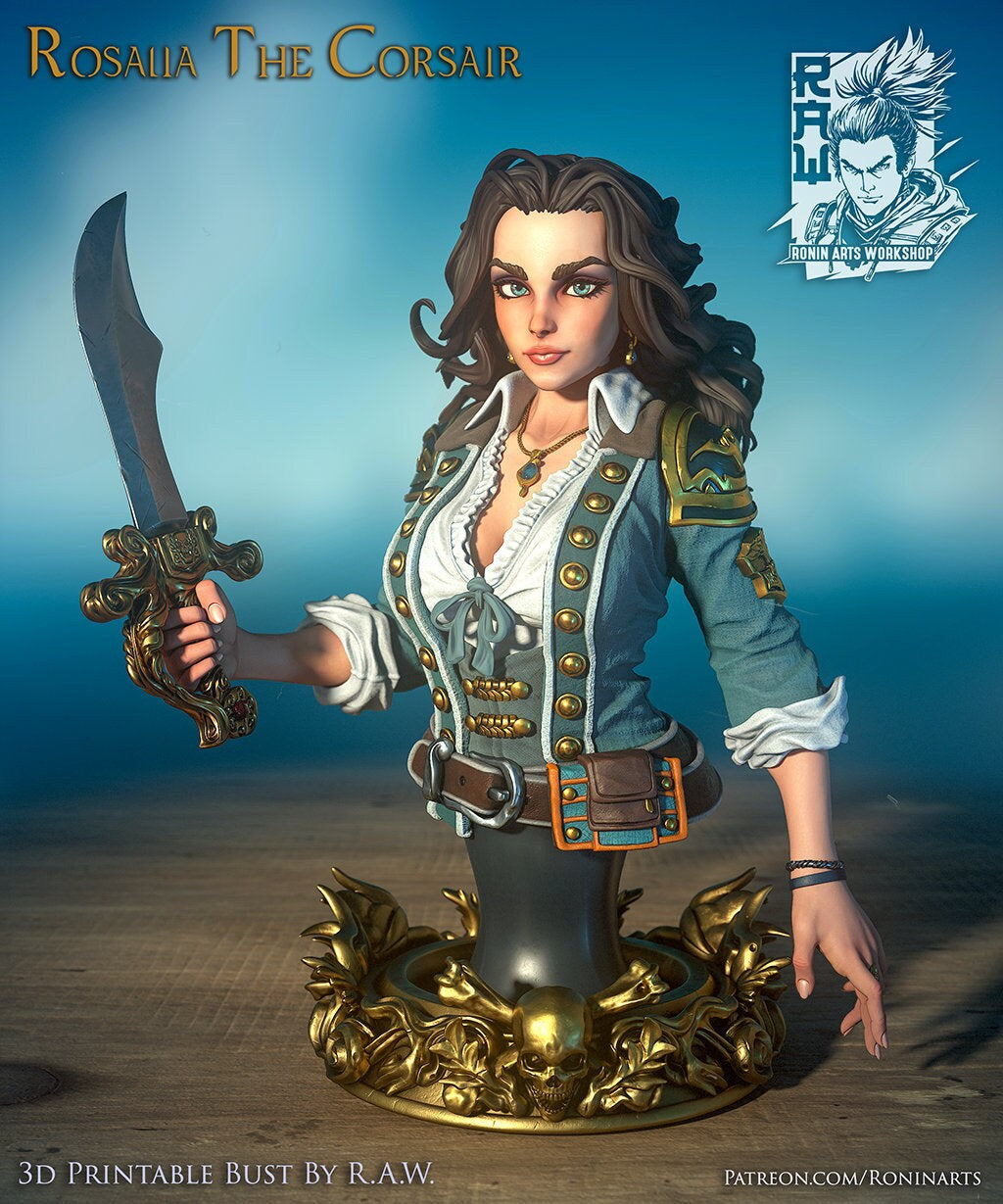 Rosalia the Corsair | 110mm Tall Bust | Resin 3D Printed Miniature | Ronin Arts Workshop