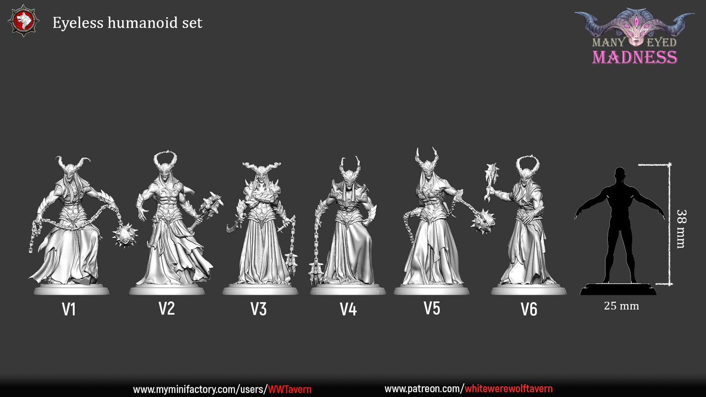 Eyeless Humanoid Set | Many Eyed Madness | Resin 3D Printed Miniature | White Werewolf Tavern | RPG | D&D | DnD