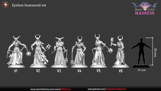 Eyeless Humanoid Set | Many Eyed Madness | Resin 3D Printed Miniature | White Werewolf Tavern | RPG | D&D | DnD
