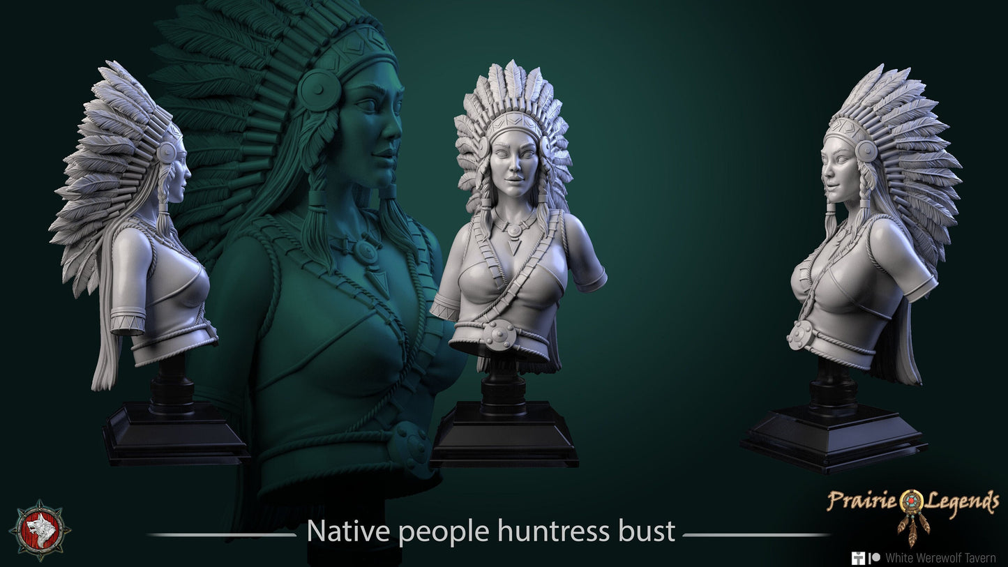 Native American Huntress | Prairie Legends | Bust | Resin 3D Printed Miniature | White Werewolf Tavern