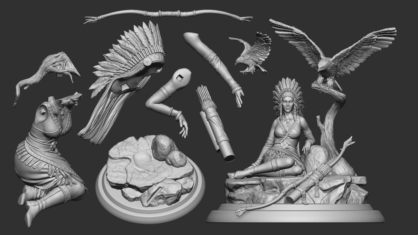 Native American Huntress | Prairie Legends | Multiple Scales | Resin 3D Printed Miniature | White Werewolf Tavern | RPG | D&D | DnD