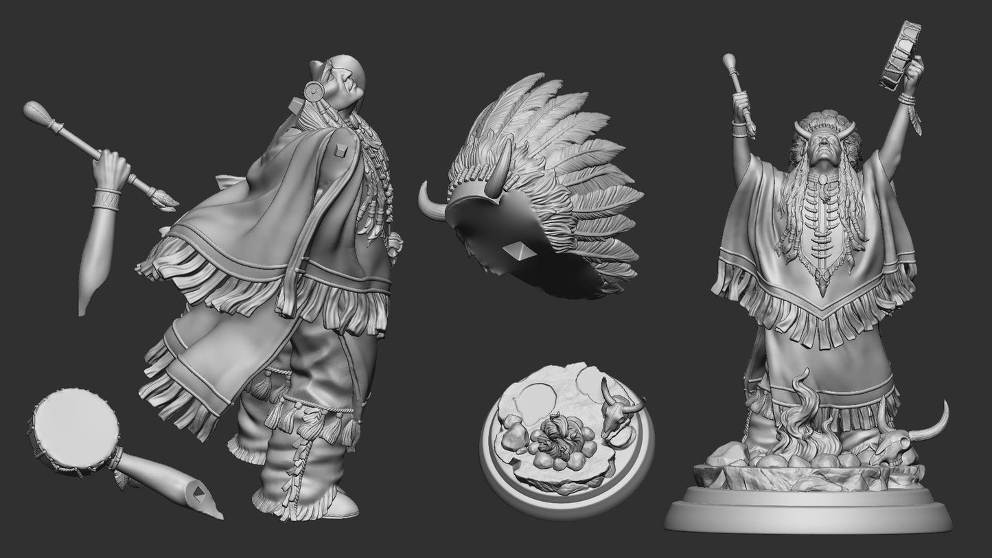 Native American Shaman | Prairie Legends | Multiple Scales | Resin 3D Printed Miniature | White Werewolf Tavern | RPG | D&D | DnD