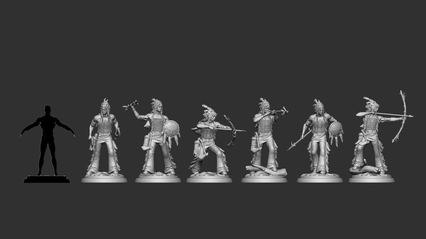Native American Warriors Set | Prairie Legends | Resin 3D Printed Miniature | White Werewolf Tavern | RPG | D&D | DnD