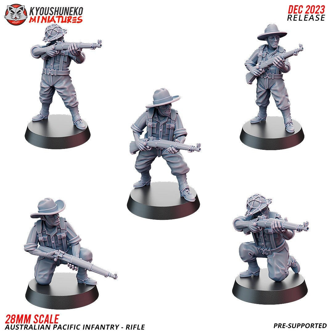 WW2 Australian Pacific Infantry - Riflemen | Resin 3D Printed Miniatures | Kyoushuneko