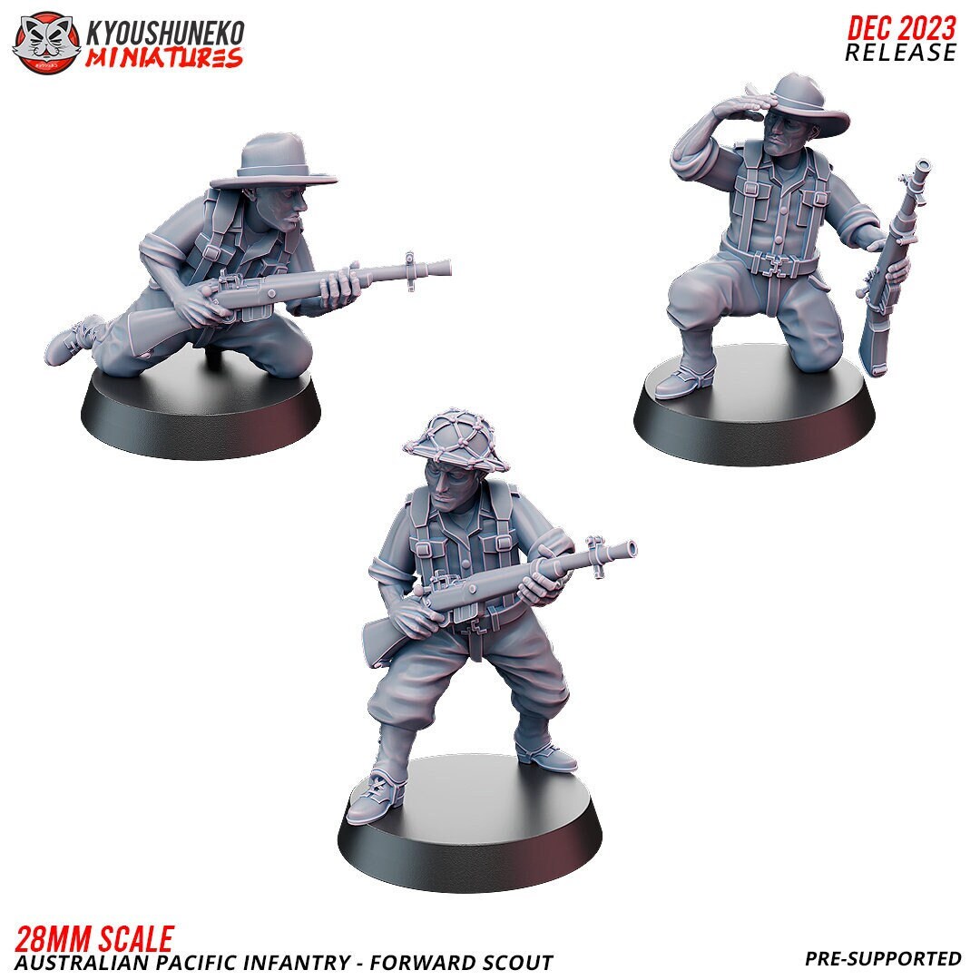 WW2 Australian Pacific Infantry - Forward Scouts | Resin 3D Printed Miniature | Kyoushuneko