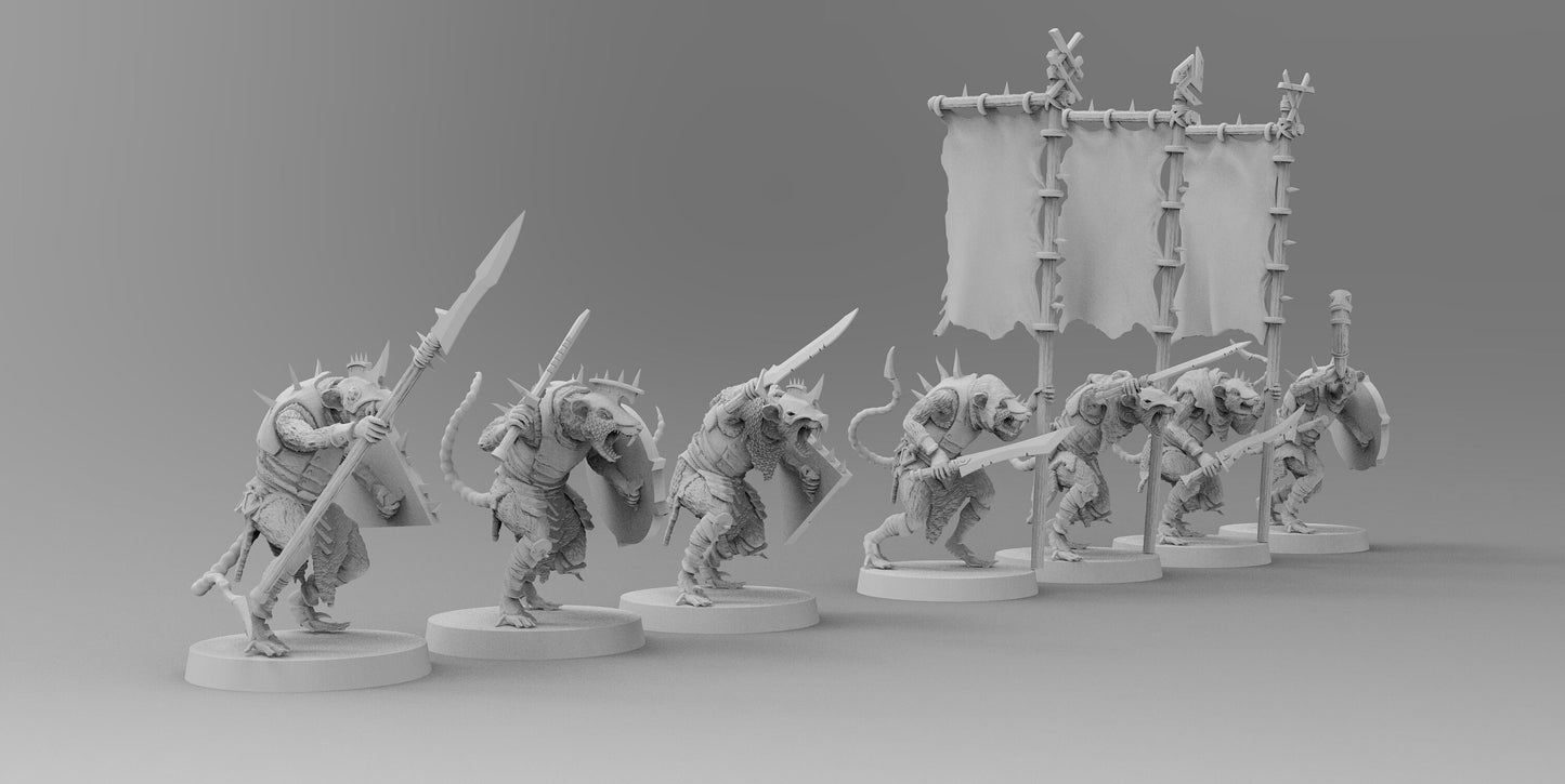 Gang of Ratmen (Spears) | Ratmen Resin 3D Printed Miniature | Warhammer Proxy | RPG | D&D | DnD | EmanG |