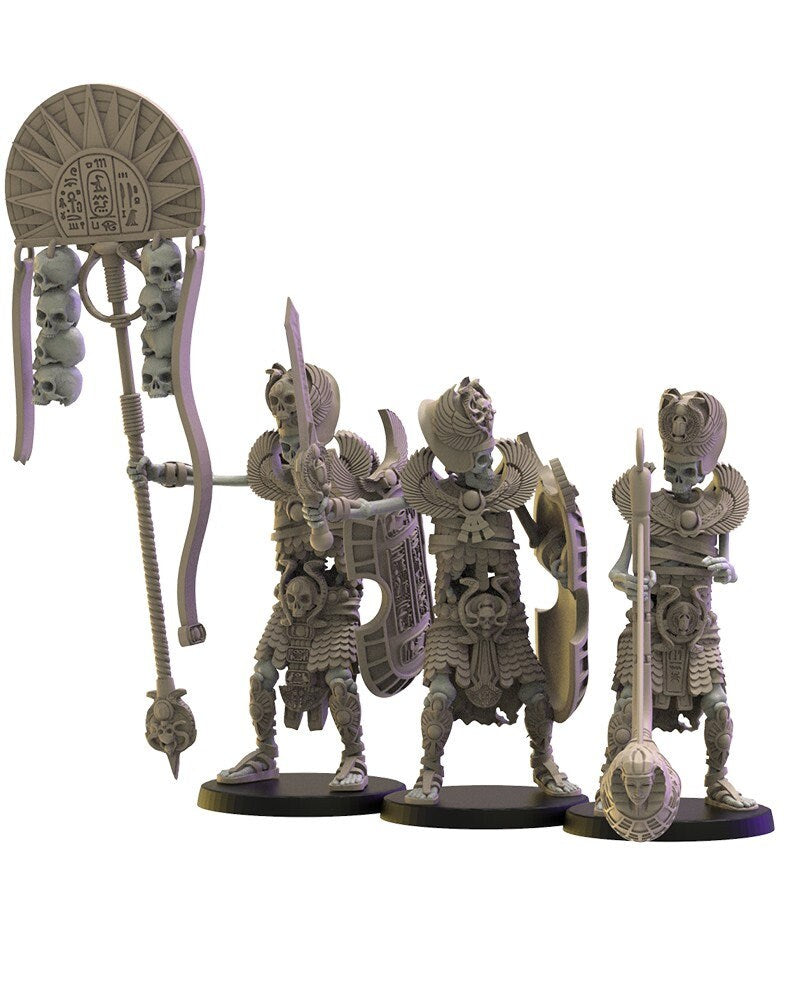 Amun-Re Guard Command Group | Undying Dynasties | Lost Kingdom Miniatures | Warhammer Proxy | Kings of War | RPG | D&D | Tabletop