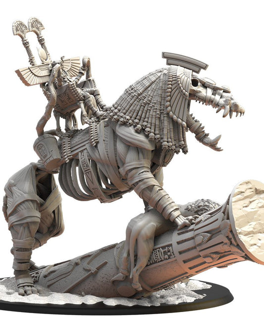 Amenhotep, the Terrible on Ammit | Undying Dynasties | Lost Kingdom Miniatures | Warhammer Proxy | Kings of War | RPG | D&D | Tabletop