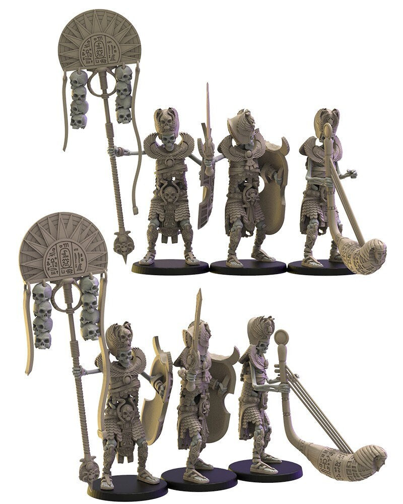 Amun-Re Guard Command Group | Undying Dynasties | Lost Kingdom Miniatures | Warhammer Proxy | Kings of War | RPG | D&D | Tabletop