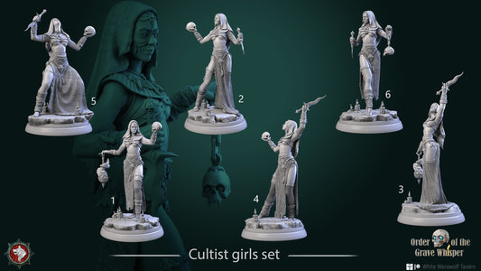Cultist Girls Set | Six Poses | Order Of The Grave Whisper | Resin 3D Printed Miniature | White Werewolf Tavern