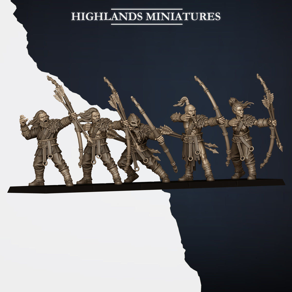 Norse Bowmen unit, three-quarter view from the right, Highlands Miniatures render