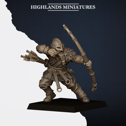 Norse Bowmen Model C, drawing, helmeted, Highlands Miniatures render