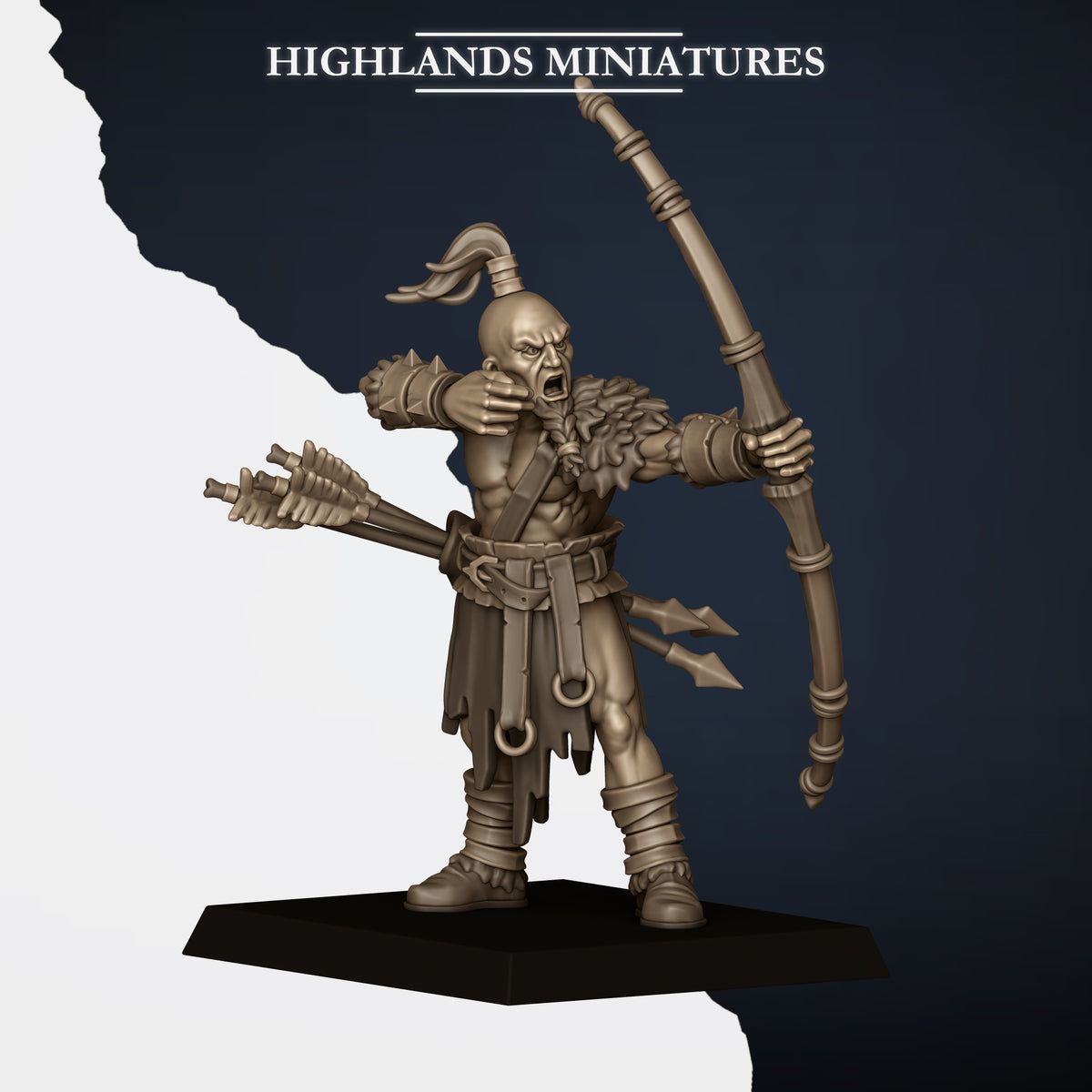 Norse Bowmen Model D, nocking an arrow, topknot, Highlands Miniatures render