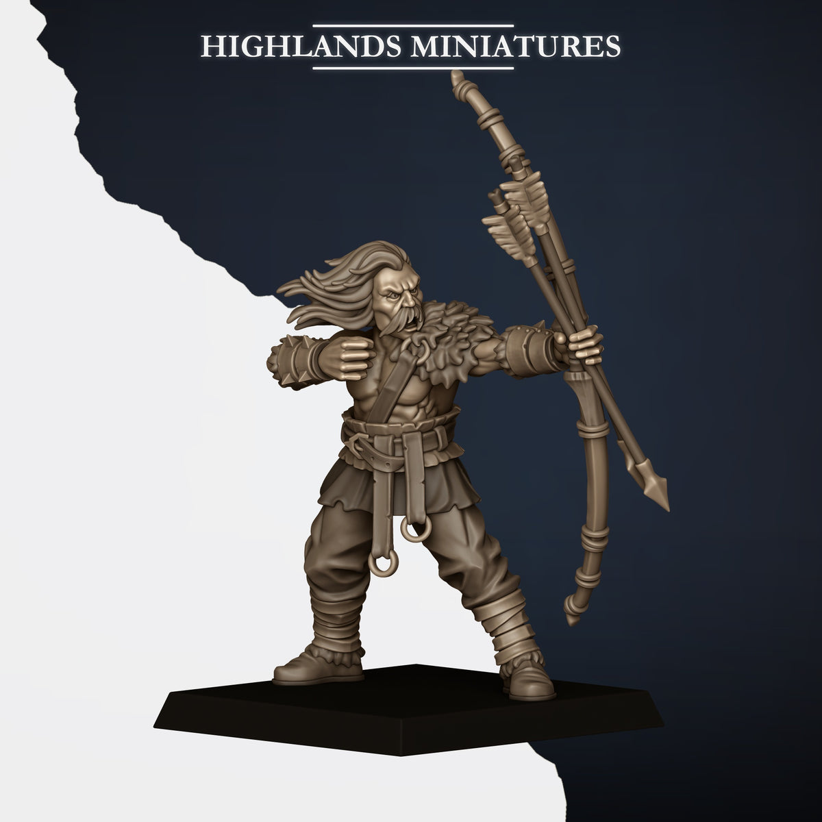 Norse Bowmen Model A, drawing, long hair and beard, Highlands Miniatures render