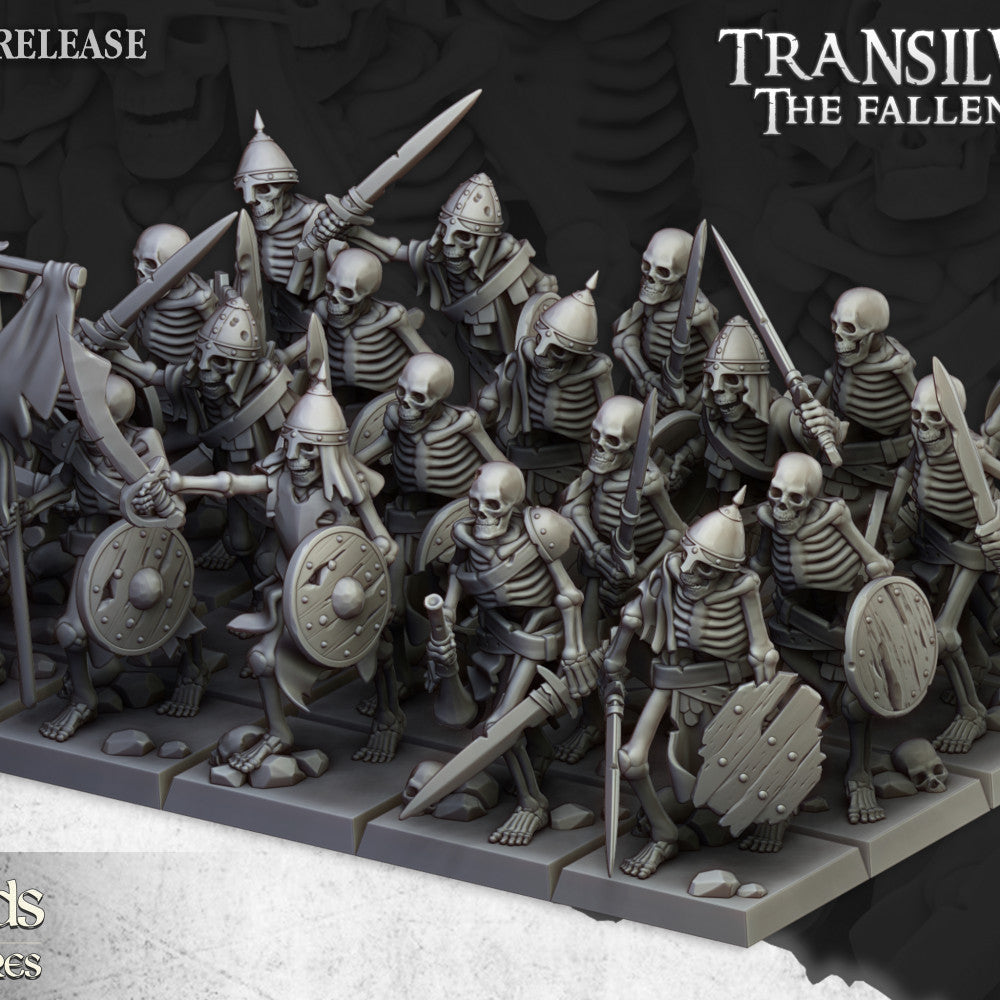Skeleton Warriors with swords and shields unit by Highlands Miniatures