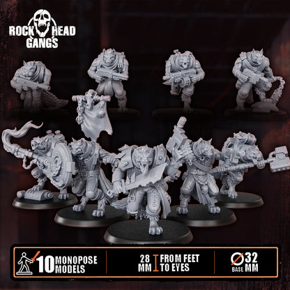Rabid Godhound Cultists Squad, ten hound-headed cultist gangers, sci-fi resin miniatures, Dakka Dakka Store render