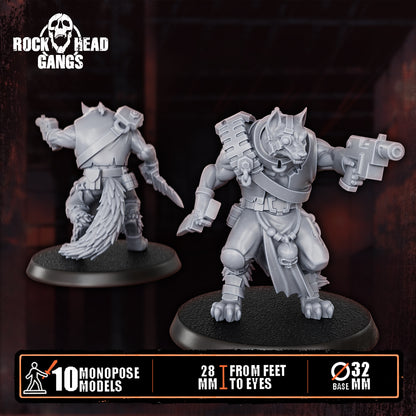 Rabid Godhound Cultists Model 1, autopistol raised and a knife, front and back, Dakka Dakka Store render