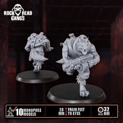 Rabid Godhound Cultists Model 7, autogun held across the chest, crouched, front and back, Dakka Dakka Store render