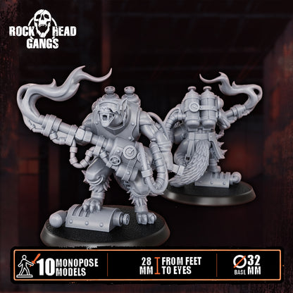 Rabid Godhound Cultists Model 10, backpack flamethrower, front and back, Dakka Dakka Store render