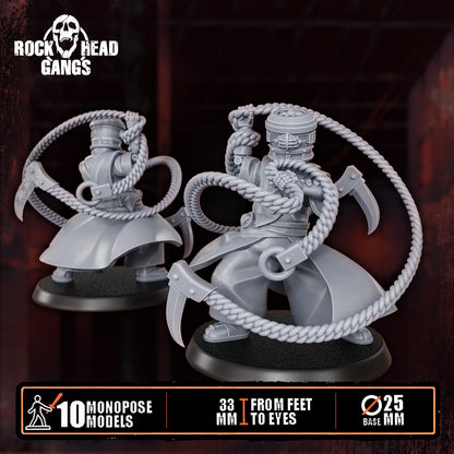 Voidmonks of Delak Model 8, the rope-flail fighter, front and back, Dakka Dakka Store render