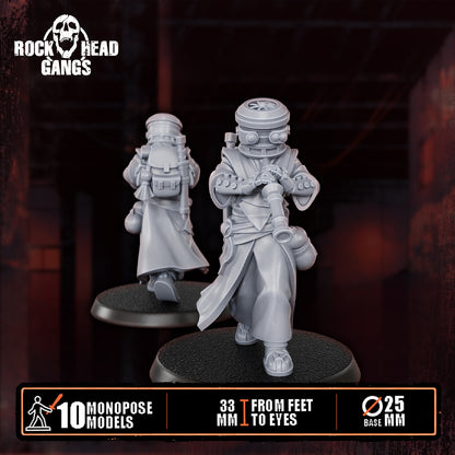 Voidmonks of Delak Model 9, the horn-blowing musician, front and back, Dakka Dakka Store render