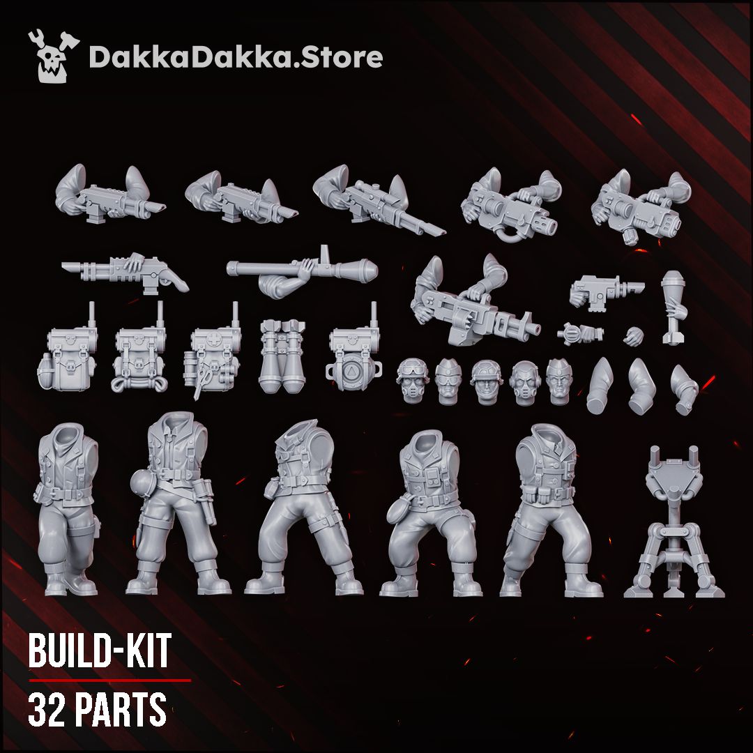 Doomsday Veterans Brigade resin build kit parts, 28-32mm Astra Militarum proxy