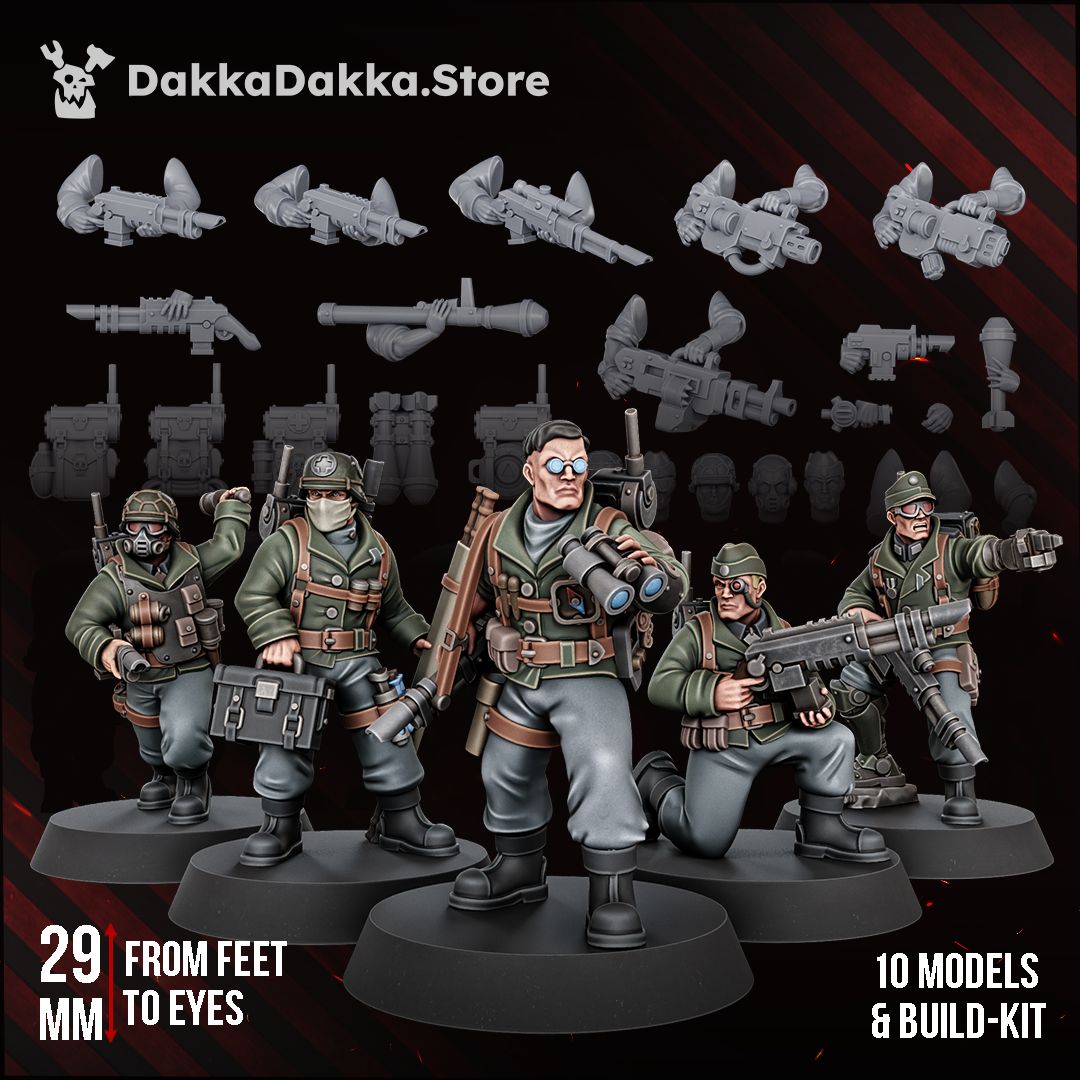 Doomsday Veterans Brigade resin build kit parts, 28-32mm Astra Militarum proxy