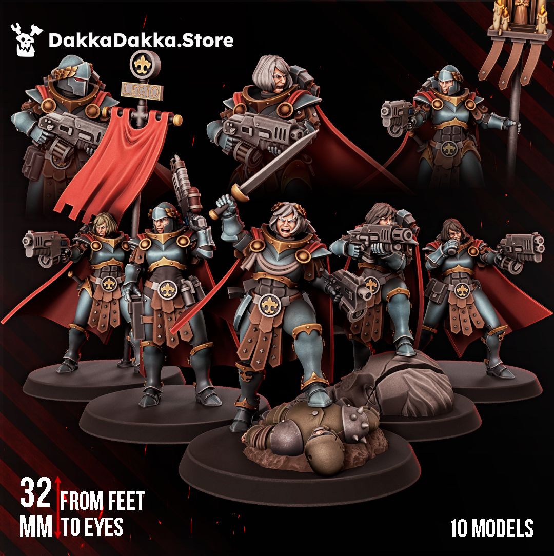 Legio Artemis Bellatrix Squad, ten female power-armoured battle sisters, 32mm resin miniatures by Dakka Dakka Store