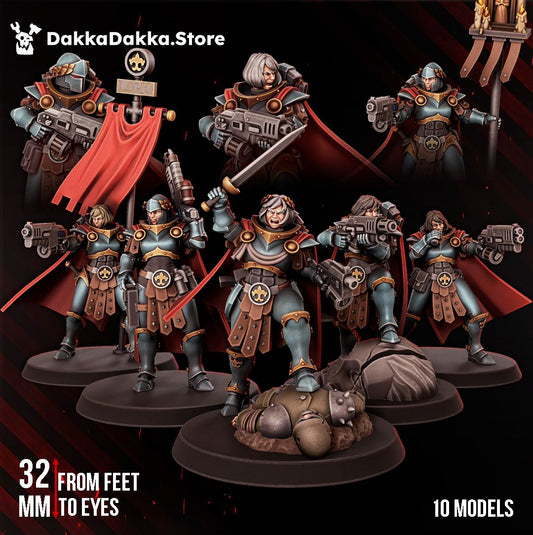 Legio Artemis Bellatrix Squad, ten female power-armoured battle sisters, 32mm resin miniatures by Dakka Dakka Store