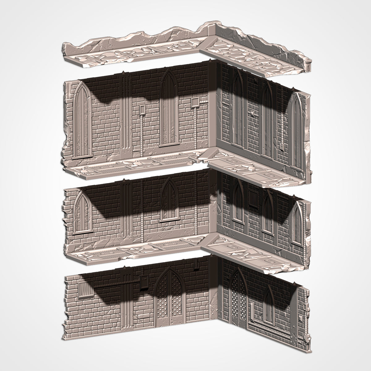 Large Ruin: the four stacked sections, exploded view (Txarli Factory render)
