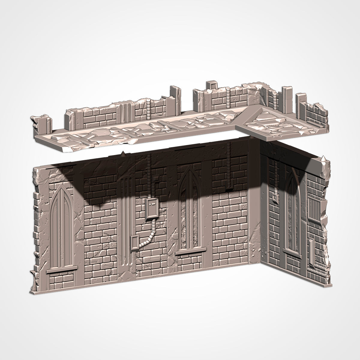 Small Ruin: wall and walkway deck, exploded view (Txarli Factory render)