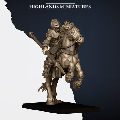 Mounted Norse Raiders Model H, spear levelled and round shield, Highlands Miniatures render
