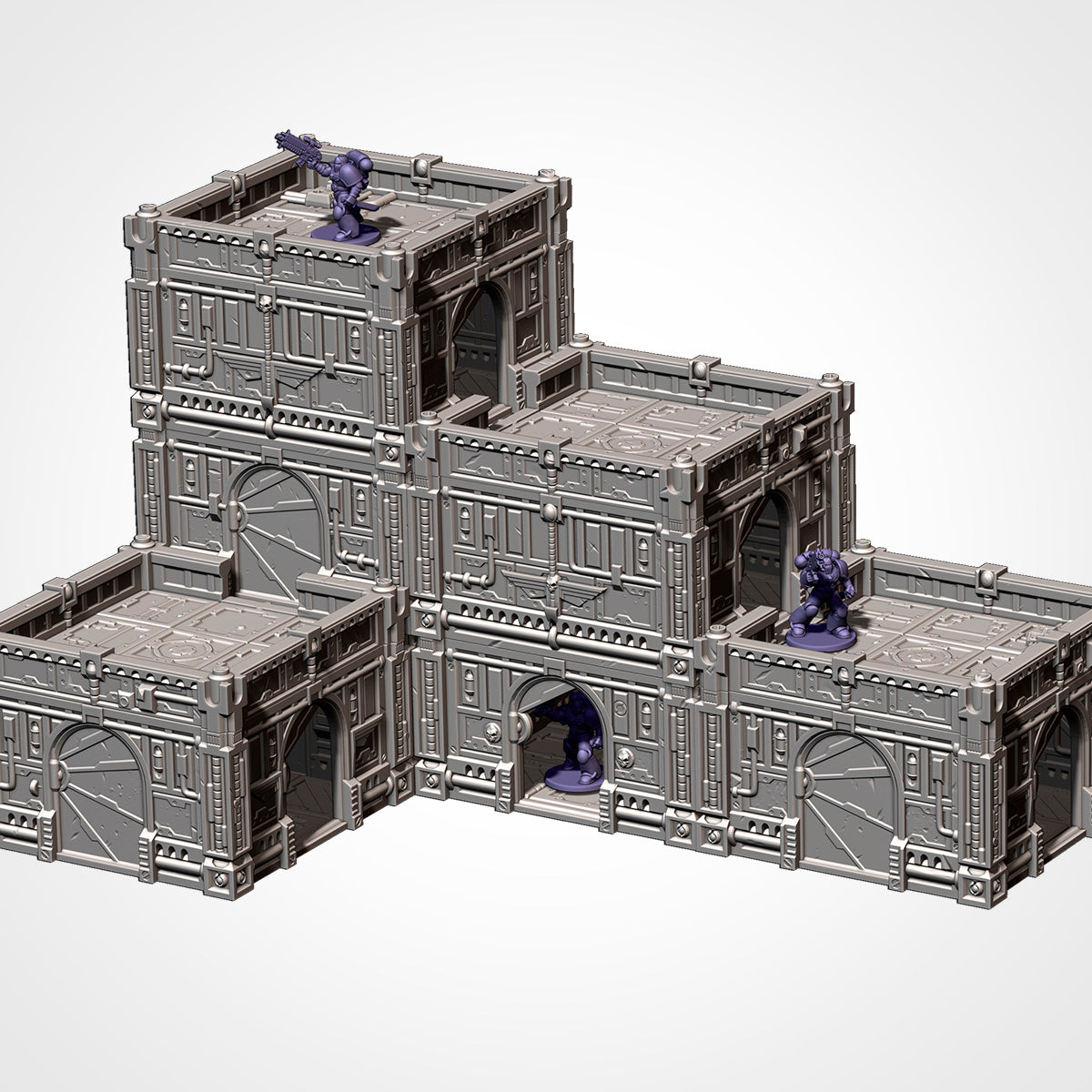 Three modular hive city rooms assembled into a corner building
