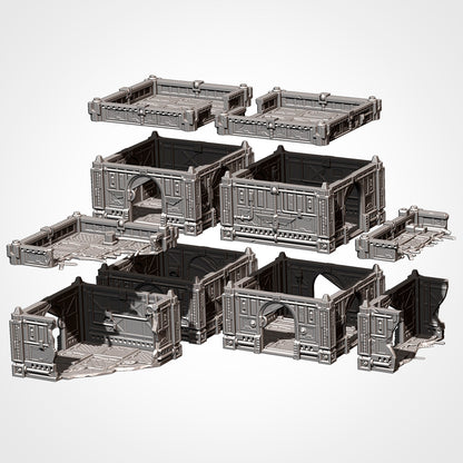 Exploded hive city building showing room walls and roof deck tiles