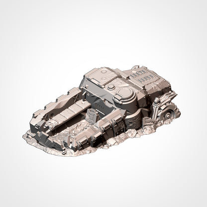Half-Track 1: alternate angle, half-track with open cargo bed and a torn-off front wheel (Txarli Factory render).