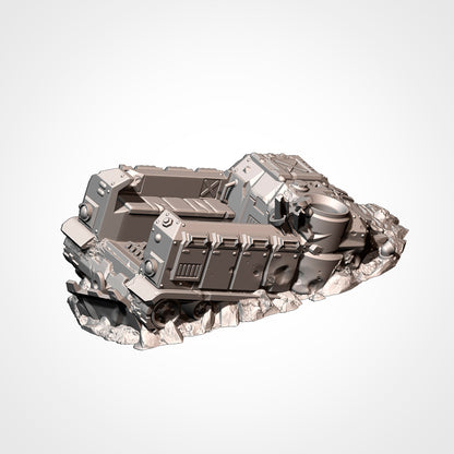 Half-Track 2: alternate angle, half-track nosed into the ground with its rear bed thrown open (Txarli Factory render).
