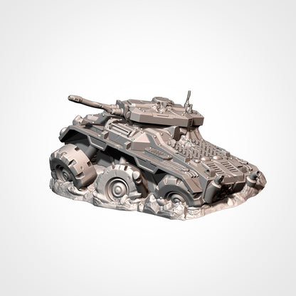 Armoured Car 1: alternate angle, six-wheeled armoured car with turret and gun (Txarli Factory render).
