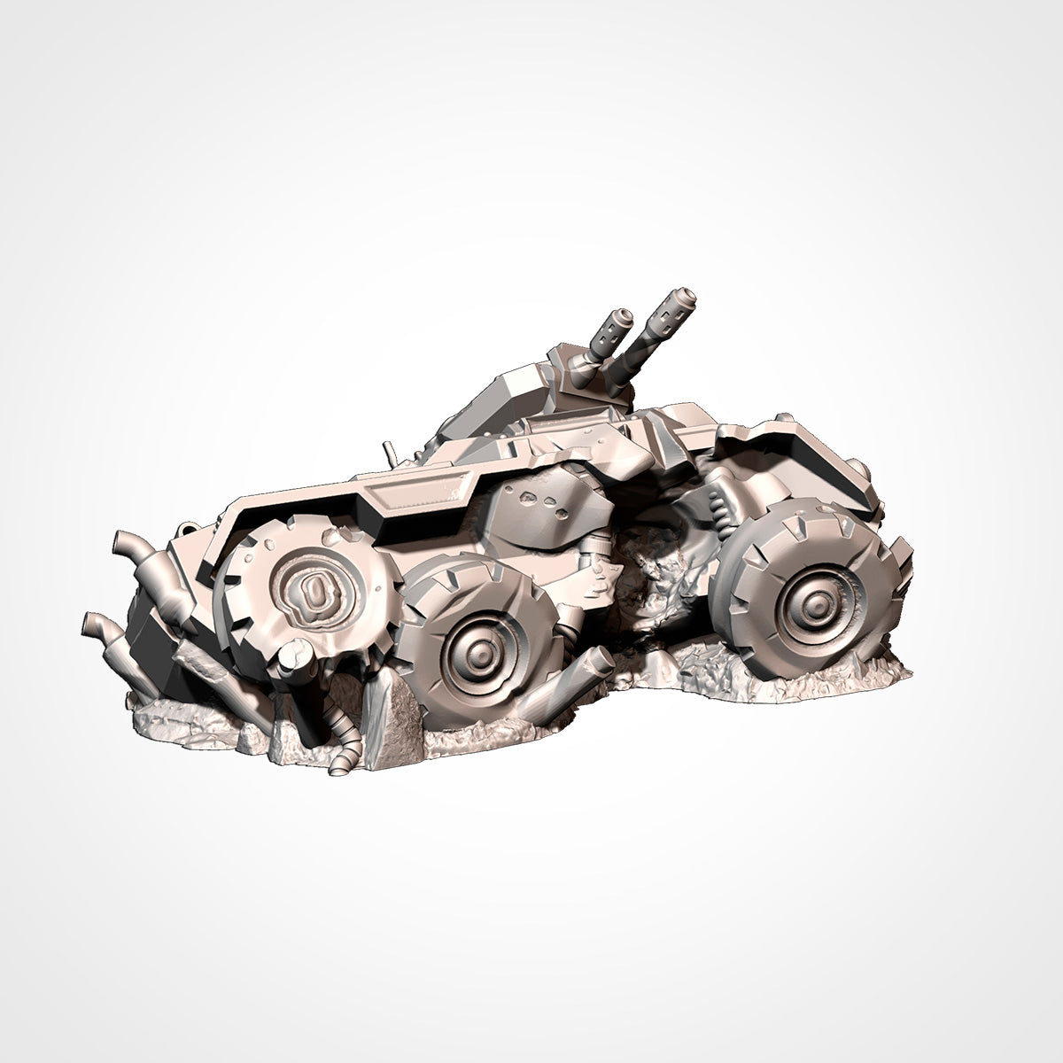 Armoured Car 3: alternate angle, twin-gun armoured car overturned on its roof (Txarli Factory render).