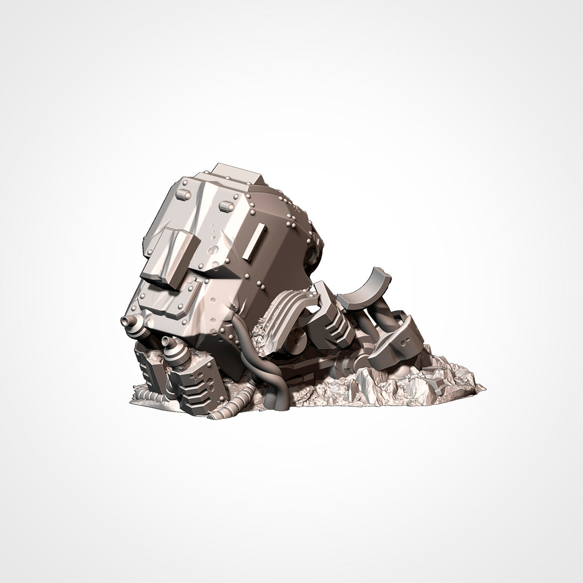 Walker 1: alternate angle, walker wreck nose-down in the rubble (Txarli Factory render).