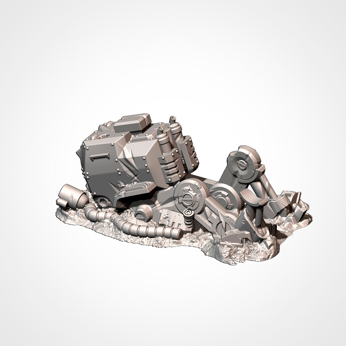 Walker 3: alternate angle, walker body on its side with legs splayed and shed pistons (Txarli Factory render).