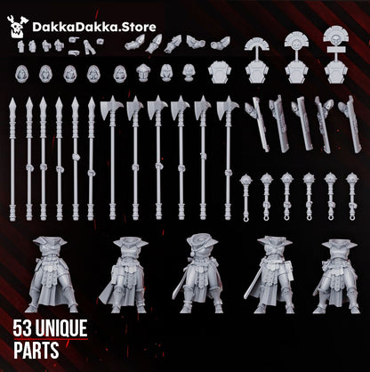 All 53 loose bits of the Legio Artemis Eruptrix build kit, female sci-fi battle sister components, 32mm resin by Dakka Dakka Store