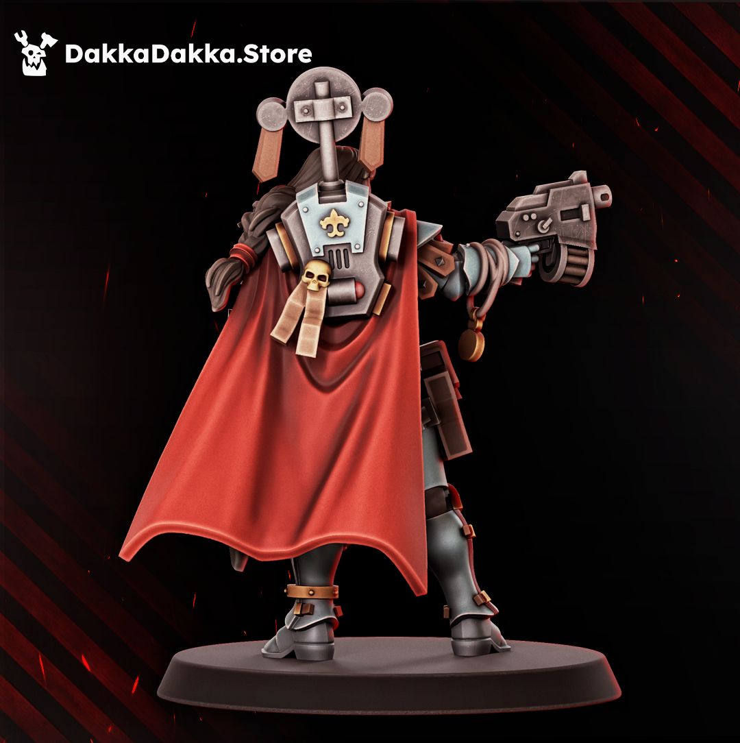 Legio Artemis Emissarius rear view showing the cape, halo nimbus backpack and purity seals