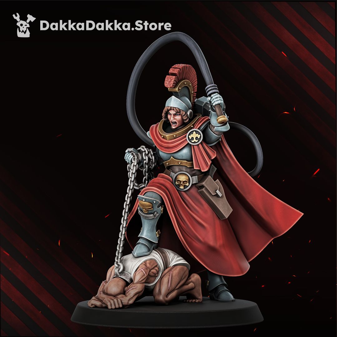 Overseer with whip and chained captive