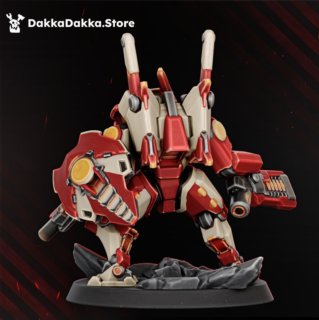 Hadar battlesuit rear three quarter view showing jetpack thrusters and shield