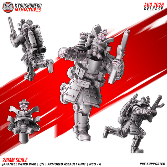 IJN Armored Assault NCO with twin pistols raised and cherry-blossom crest helmet