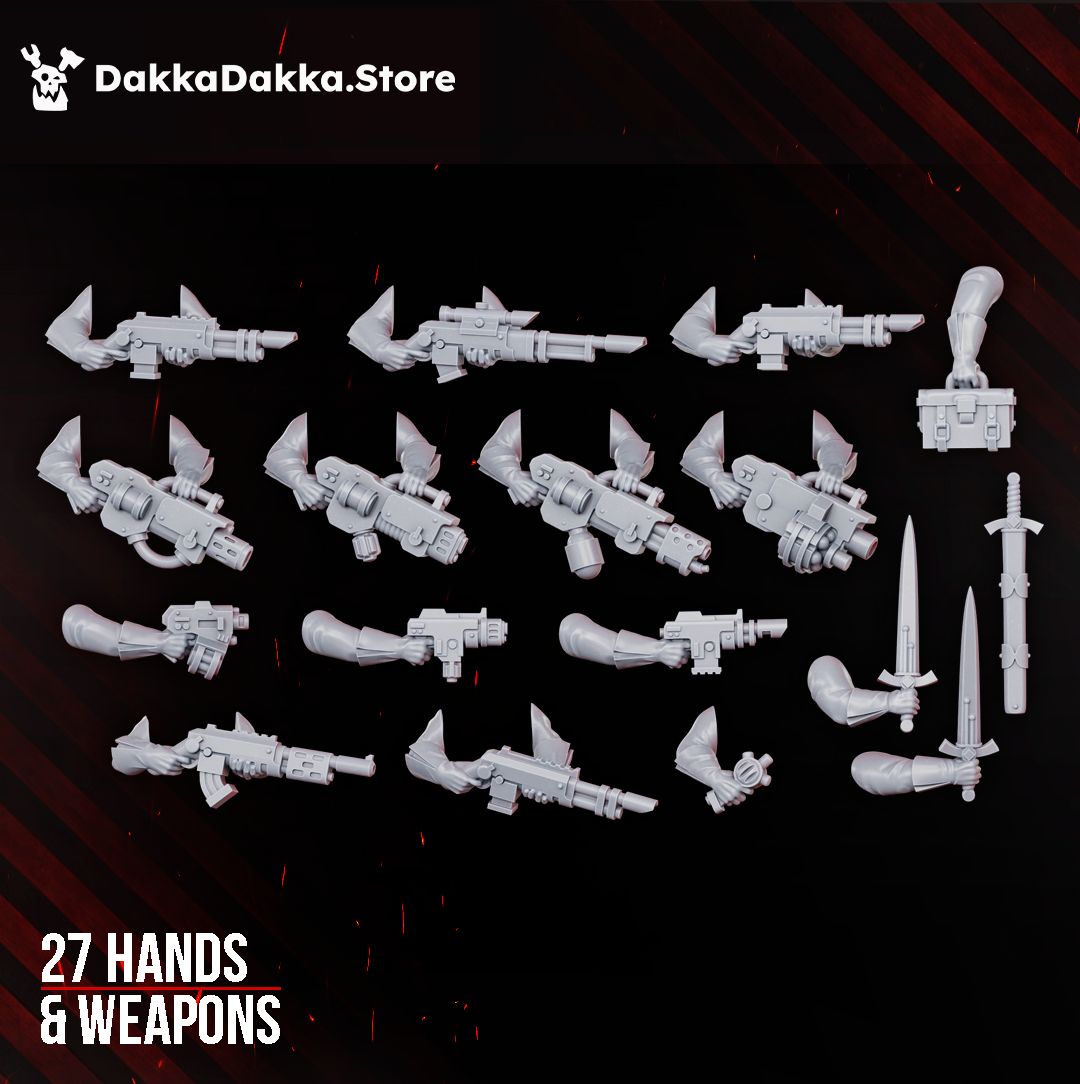 Weapon arms from the trench guard build kit, rifles, special weapons, pistols, swords, medic kit and radio