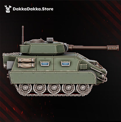 Saber WAV S-6 side view, tracked light tank with long barrel main gun, 32mm resin sci-fi miniature