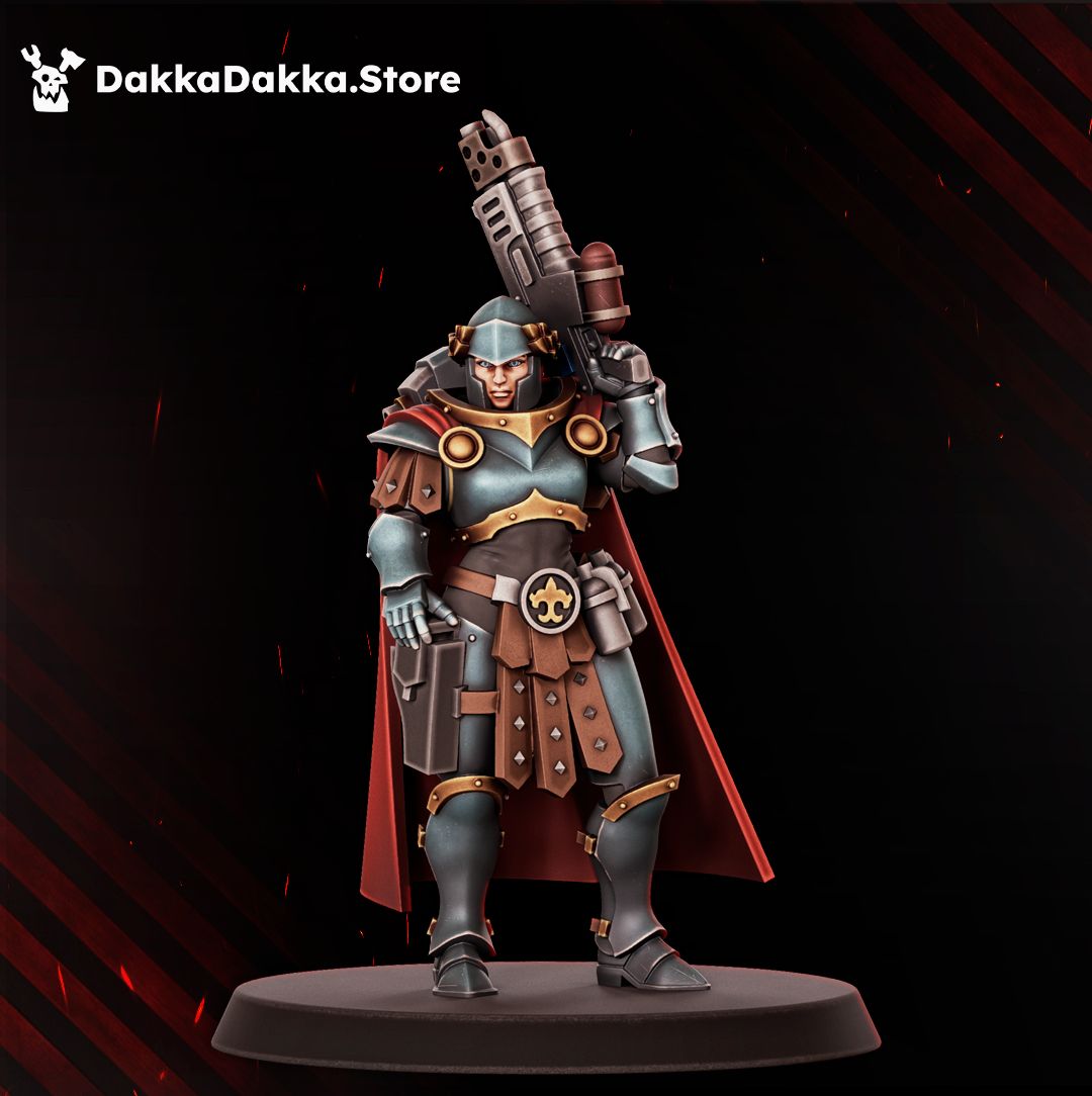 Bellatrix sister with boltgun shouldered, 32mm resin battle sister miniature