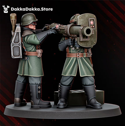 Missile launcher team, front view of the launcher gunner and the loader carrying a missile rack